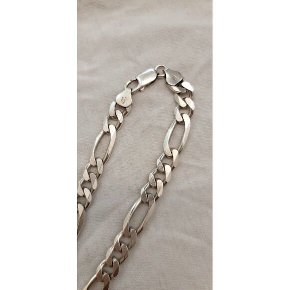 Heavy Thick Sterling Necklace Figaro Style Links 20" 925 Chain 50.08g Men's Chic - Picture 2 of 3